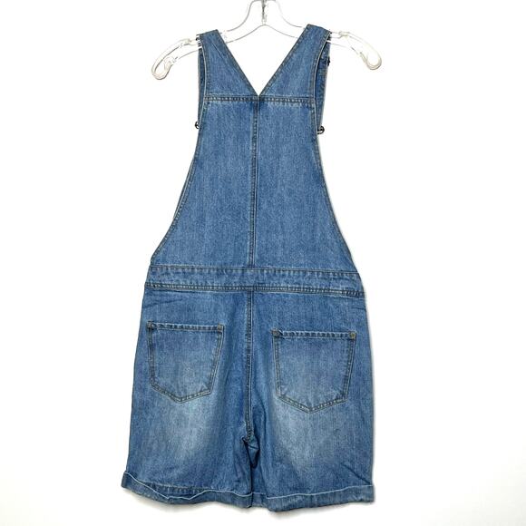 Life In Progress Distressed Ripped Denim Jean Short Overalls Small Shortalls - Picture 4 of 10